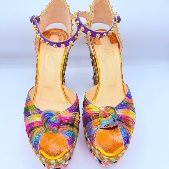 Christian Louboutin Madcarina Vibrant Multicolor Wedges - Picture 4 of 16